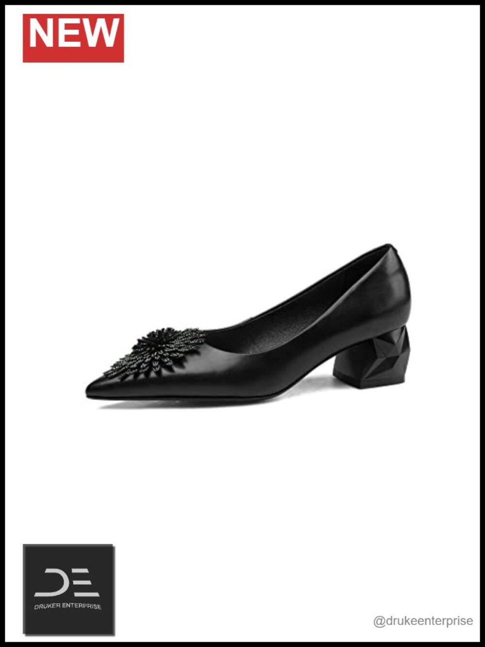 Pointed Toe Pumps with Low Chunky Heel, Genuine Suede Leather, Slip On